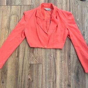 Cropped Coral Blazer with Single-Button Front and see through back
